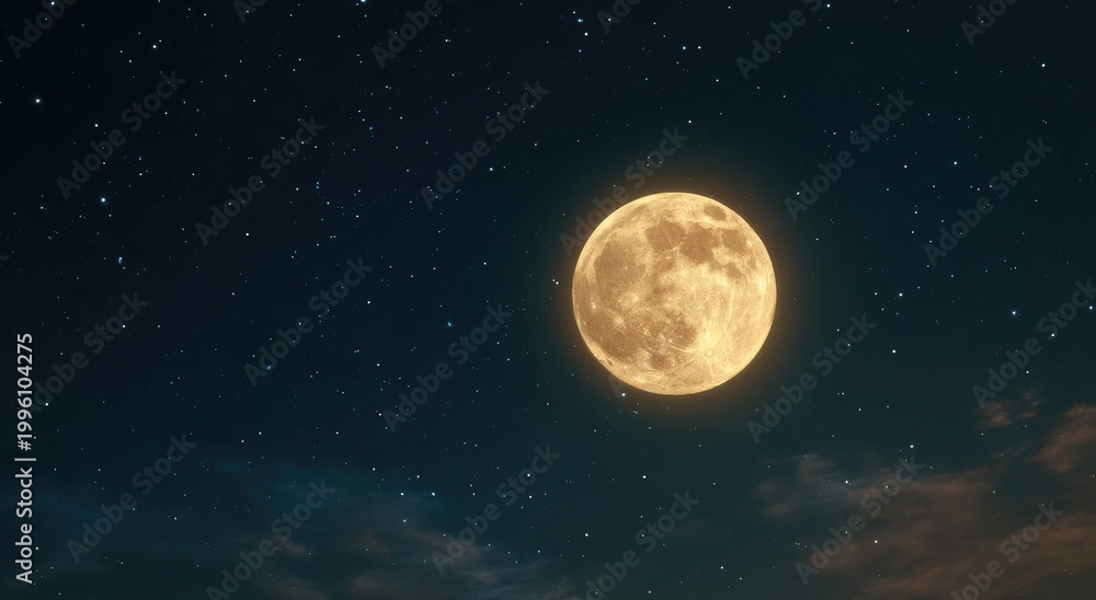 Fototapeta premium Full Moon Shining Brightly in a Starry Night Sky.