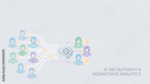 AI Recruitment and Workforce Analytics Concept with Artificial Intelligence Brain Selecting Top Talent from Candidate Pool for Human Resources Hiring Process and Data Driven Team Selection Strategy