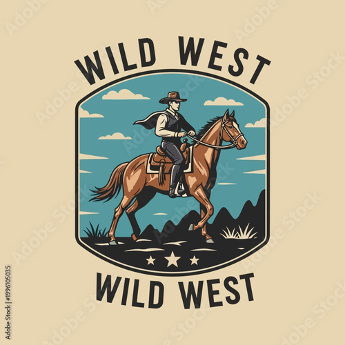 Cowboy riding a horse in the wild west.