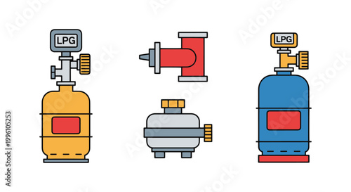 LPG refilling kit Line art simple color shapes illustration