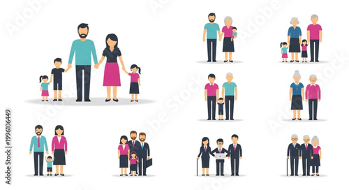 Diverse Family Groups Representing Different Generations and Structures.