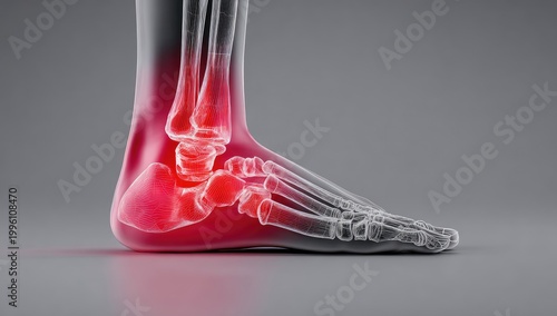 Anatomical Illustration of Human Foot and Ankle with Inflammation.