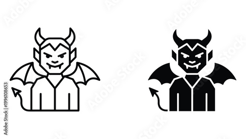 Two cartoon devil icons in black and white on a plain background
