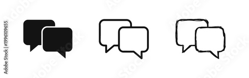 Speech Bubble Chat Icon Set in Three Styles: Solid, Outline, and Hand-Drawn