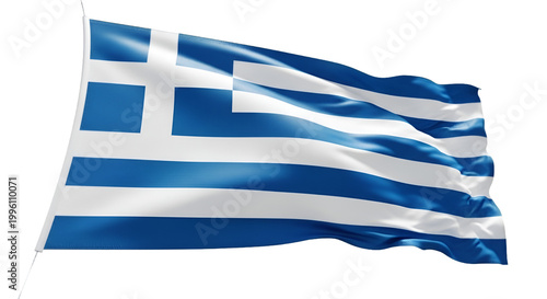 Greece flag waving in the wind with 3D emblem illustration