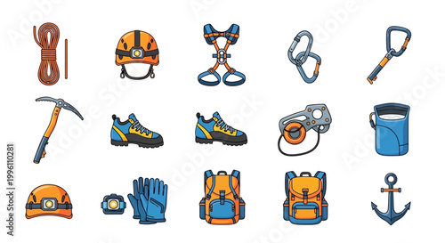 Collection of Climbing and Outdoor Adventure Gear Icons