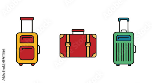 Luggage Line art vector set minimal pattern abstract