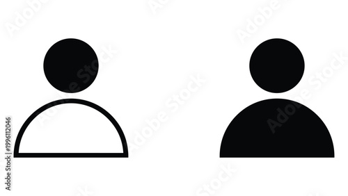 Two simple black and white icons of people facing each other in a minimalist style