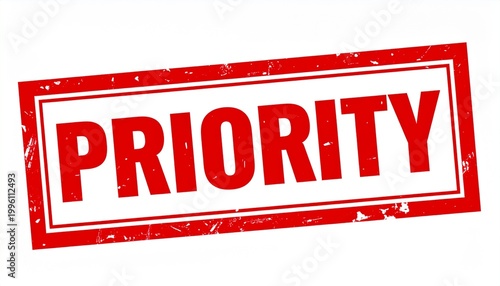 Red PRIORITY stamp impression, urgency and official importance symbol in bold distressed design