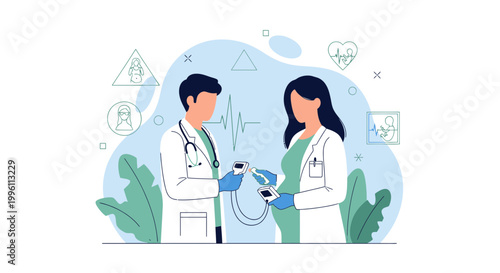 Doctor examining pregnant woman with ultrasound device, medical checkup, healthcare concept