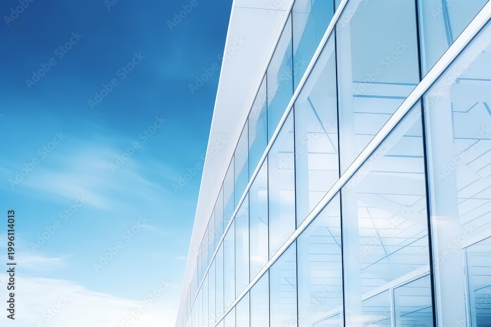 Obraz premium Glass facade of a contemporary office building against a clear blue sky