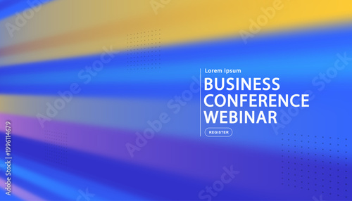 Professional corporate webinar announcement featuring vibrant blue and gold speed lines on a gradient background designed for global technology summits and innovation forums