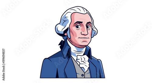Illustration of a historical figure resembling George Washington in traditional 18th century attire.