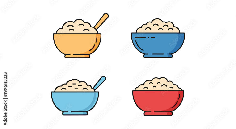 Obraz premium Oatmeal Bowl Plate Line art minimal abstract creative vector