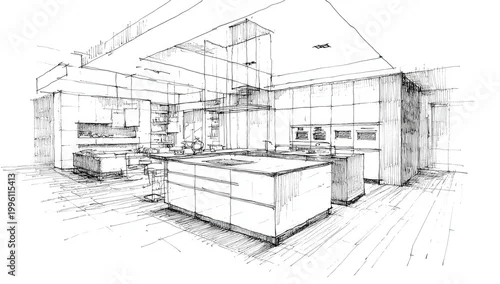 Obraz Architectural Sketch of a Modern Kitchen Interior Design.