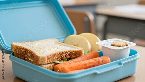 Lunchtime Delight: A healthy and colorful lunchbox, overflowing with a delicious array of food items, ready for a satisfying meal.