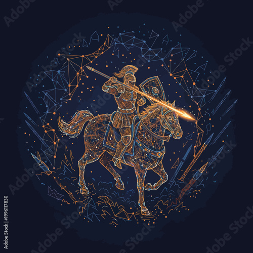 Knight on Horseback with Sword and Shield.