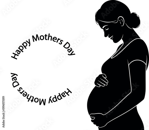 Silhouette of a pregnant woman with happy mothers day text