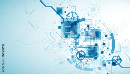 Foto Abstract  technological background  with cogwheels and plexus effect