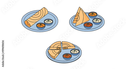 Masala Dosa Plate Line art creative artistic abstract style vector