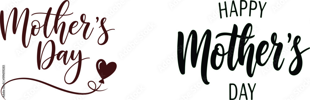 Fototapeta premium Elegant mother's day typography with heart and brushstroke calligraphy design