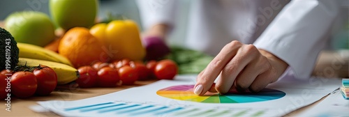 Chefs Hand Selecting Colors from a Palette with Fresh Fruits and Vegetables.