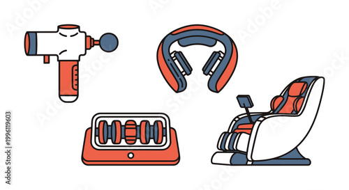 Massagers Line art vector set minimal abstract color design