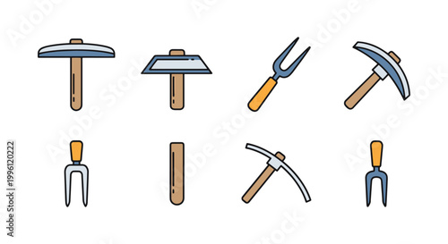 Mattock Fork Line art vector creative color shapes illustration