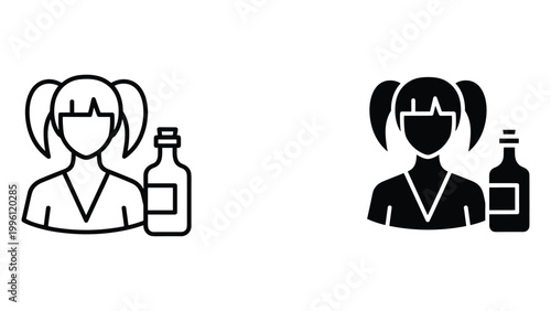 A simple black and white illustration of two medical professionals with bottles of medicine
