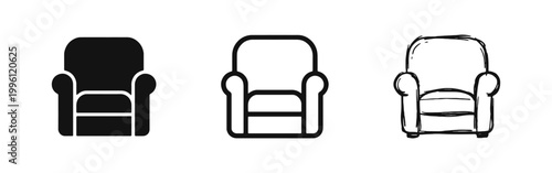 Comfortable Armchair and Living Room Furniture Icon Set