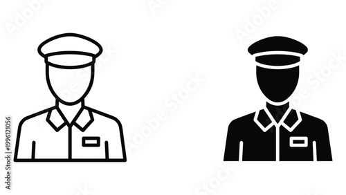 Two simple illustrations of service workers in black and white