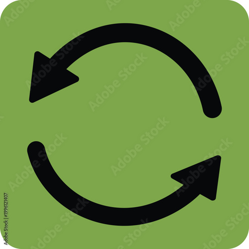 Circular arrows icon indicating refresh or repeat on green background with circular synchronize direction rotation background illustration interface circularity exchange