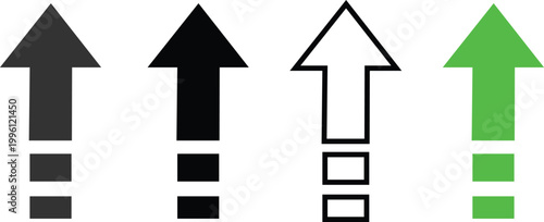 Upward arrow icons showing progression and direction in various styles with direction progression increase illustration navigation collection beginning indicate strategy
