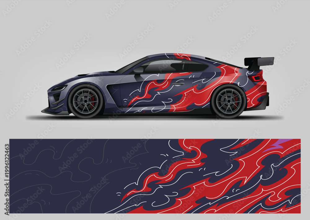 Obraz premium vehicle wrap graphic vector. red abstract background for car vinyl wrap