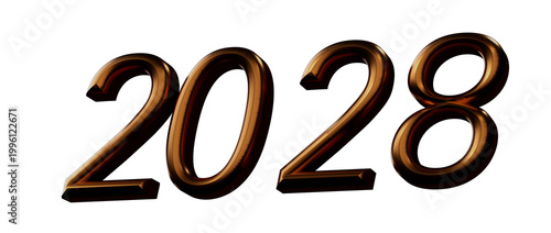 Cuadro en lienzo Bold 3D rendering of the year 2028 in copper against a white background