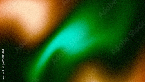 Abstract green teal and orange glow gradient background with grain