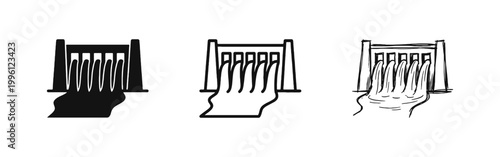 Water Dam and Hydroelectric Power Plant Icon Set in Different Styles