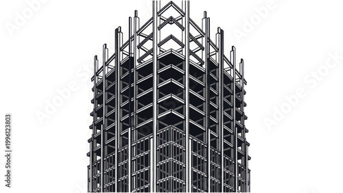 Skyscraper Steel Framework Construction Diagram - Technical Architectural Skeleton Structure Illustration