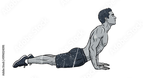 Man doing cobra pose, yoga exercise, fitness illustration