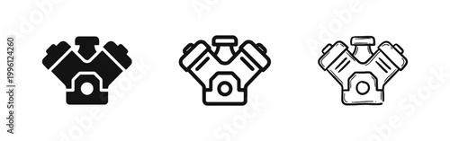 V Engine Icon Set Representing Automotive Power and Mechanical Engineering