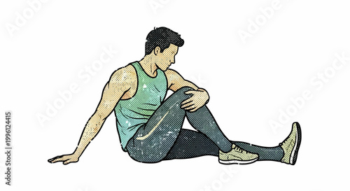 Man stretching, seated spinal twist exercise, fitness illustration