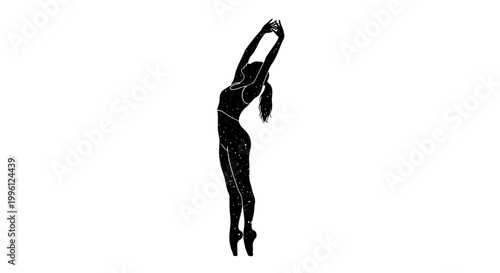 Silhouette of a dancer stretching gracefully on white background