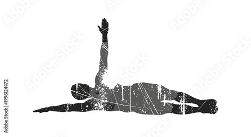 Swimmer silhouette with grunge texture, isolated on white background.