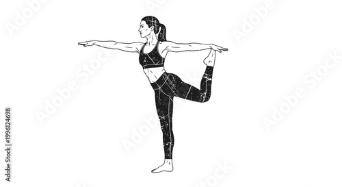 Woman practicing yoga, dancer pose, silhouette, fitness illustration