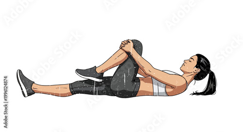 Woman stretching lying down, yoga pose, fitness, healthy lifestyle