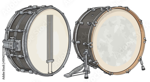 Bass Drum Front and Side View Isolated on White Background