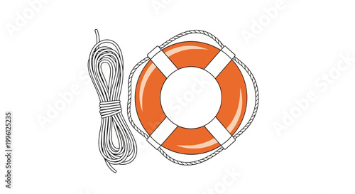 Lifebuoy with rope nautical safety equipment.