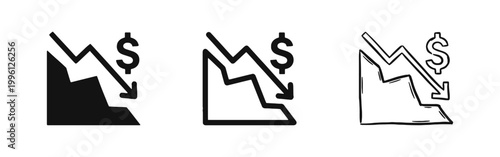 Financial Loss and Economic Crisis Icon Set with Downward Graph