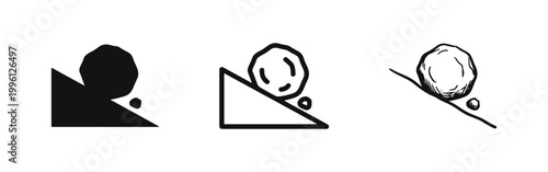 Rolling Rock Downward Hill Icon Set for Landslide or Snowball Effect