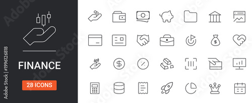Finance Icons Set Editable Stroke Line Vector Illustration.